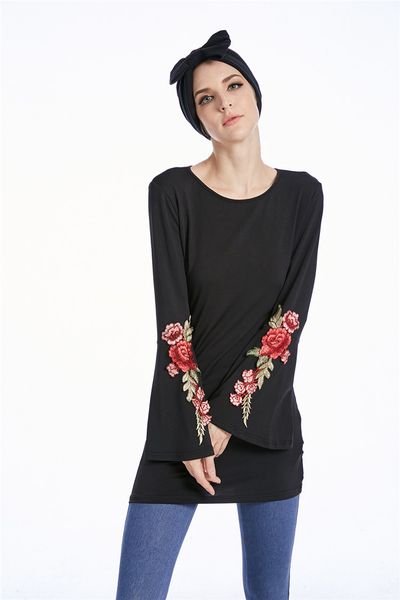 factory price women long sleeved embroidery t-shirt muslim women flare sleeve blouse size blouse shirt, White 
factory price women long sleeved embroidery t-shirt muslim women flare sleeve blouse size blouse shirt, White