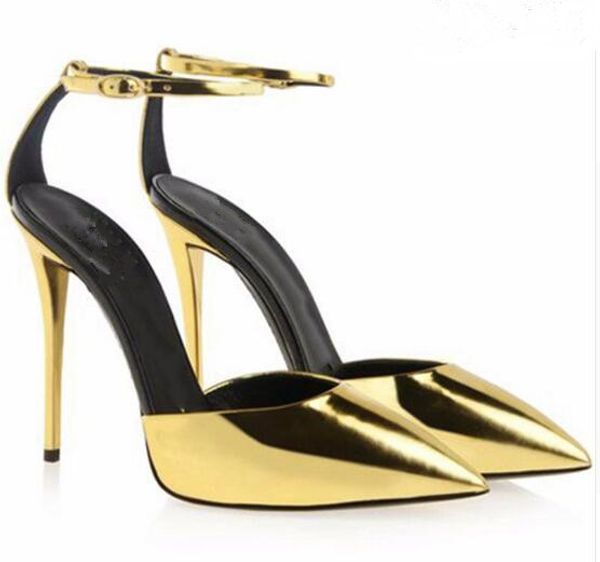 2017 Europe personality gold high heeled lady banquet pumps patent leather Foot Wrap belt buckle pointed toe woman single shoes
2017 Europe personality gold high heeled lady banquet pumps patent leather Foot Wrap belt buckle pointed toe woman single shoes