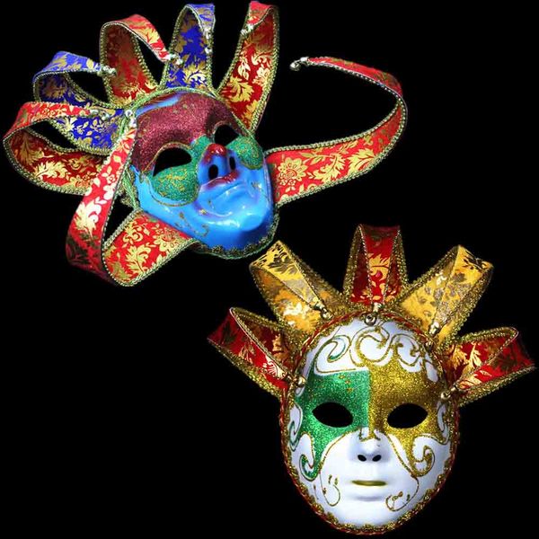 Italy Venetian Masquerade Mask Bright Color Full Face 5 Horn/7 Horn Cosplay Mask with Bells Halloween Party Dancing Costume Accessories
Italy Venetian Masquerade Mask Bright Color Full Face 5 Horn/7 Horn Cosplay Mask with Bells Halloween Party Dancing Costume Accessories