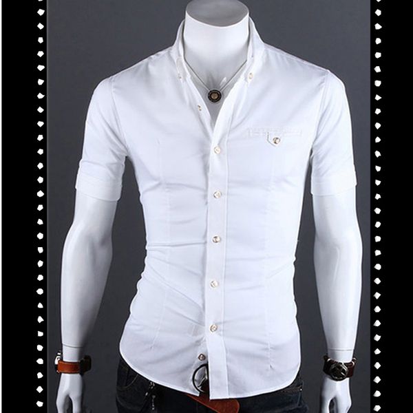 wholesale-2015 summer formal turn-down collar short sleeve metal button dress shirts men kst150, White;black
wholesale-2015 summer formal turn-down collar short sleeve metal button dress shirts men kst150, White;black