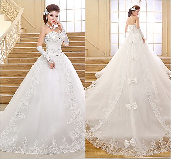 2016 new fashion ball gown chapel train lace-up sweetheart sleeveless lace organza wedding dresses 001, White
2016 new fashion ball gown chapel train lace-up sweetheart sleeveless lace organza wedding dresses 001, White