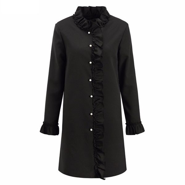 ladies black flouced stand collar long blouse 2018 spring autumn fashion women long sleeve ruffle bead buttons tunic office work shirts, White
ladies black flouced stand collar long blouse 2018 spring autumn fashion women long sleeve ruffle bead buttons tunic office work shirts, White