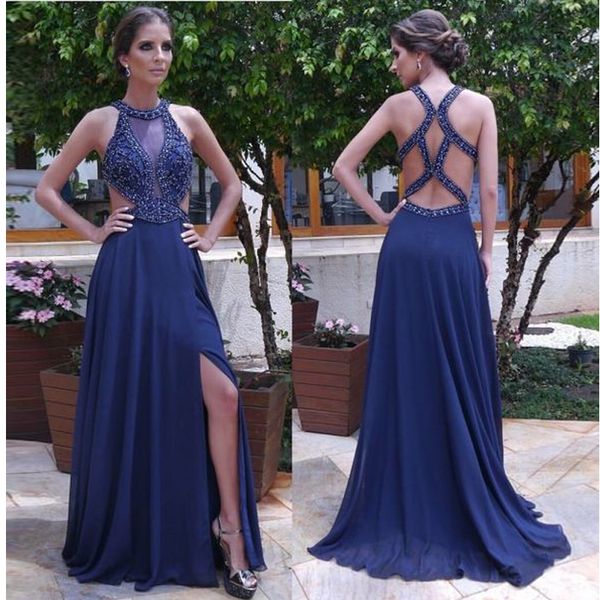 new arrival halter beaded prom party dress with side slit dresses party evening vestidos de fiesta, Black
new arrival halter beaded prom party dress with side slit dresses party evening vestidos de fiesta, Black