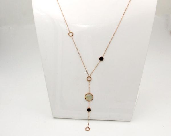 new long paragraph four circles size black and white color rose gold sweater necklace female korean titanium steel necklace, Silver 
new long paragraph four circles size black and white color rose gold sweater necklace female korean titanium steel necklace, Silver