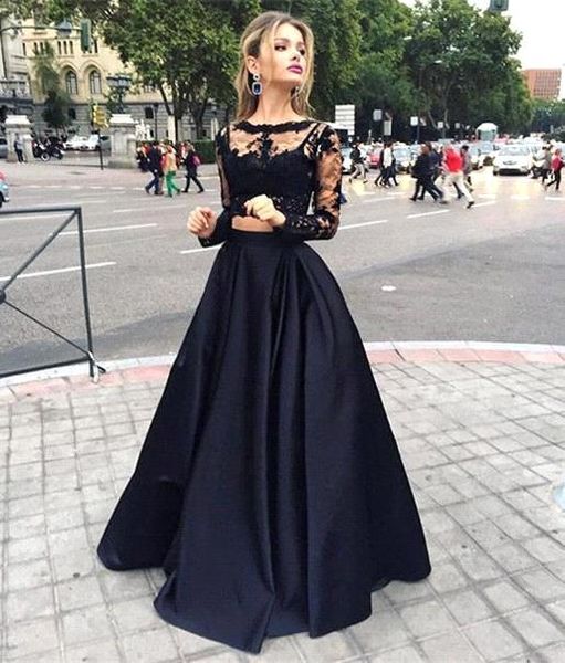black lace long sleeve prom dresses 2016 a line sweep train custom made sheer neck two piece formal evening party pageant gonws
black lace long sleeve prom dresses 2016 a line sweep train custom made sheer neck two piece formal evening party pageant gonws