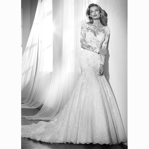 glamorous scoop neckline mermaid wedding dresses charming illusion lace appliques custom-made bridal wedding gowns vestido de noiva, White
glamorous scoop neckline mermaid wedding dresses charming illusion lace appliques custom-made bridal wedding gowns vestido de noiva, White