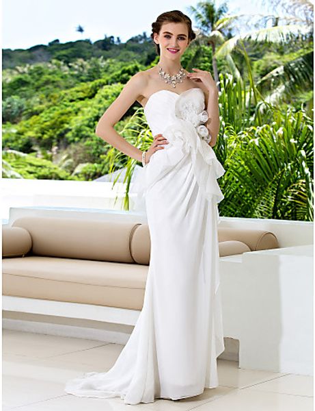 2016 new fashion classic popular ivory court train sweetheart flowers chiffon sheath/column wedding dresses 157, White
2016 new fashion classic popular ivory court train sweetheart flowers chiffon sheath/column wedding dresses 157, White