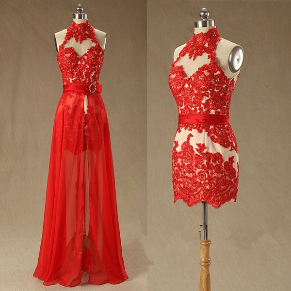 red prom dresses backless high neck detachable train beaded lace chiffon 2019 popular party gowns custom made p164, Black
red prom dresses backless high neck detachable train beaded lace chiffon 2019 popular party gowns custom made p164, Black