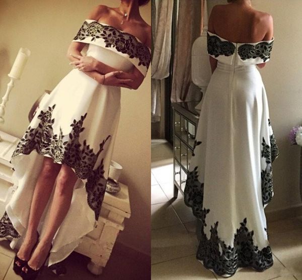 off shoulder party dresses black white high low lace appliques prom dress zipper back custom made women's homecoming cocktail gowns
off shoulder party dresses black white high low lace appliques prom dress zipper back custom made women's homecoming cocktail gowns