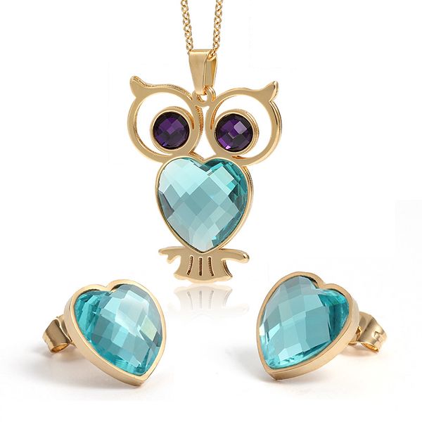 new arrival pop style one set gold stainless steel deep purple blue opals stone vivid owl necklace pendant & hearts earring, Silver
new arrival pop style one set gold stainless steel deep purple blue opals stone vivid owl necklace pendant & hearts earring, Silver
