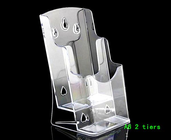 Clear A6 Two Tiers Pamphlet Brochure Literature Plastic Display Holder Stand To Insert Leaflet On Desk4pcs Ing
