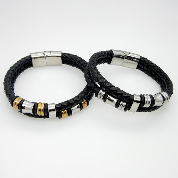 two-tone black genuine leather with stainless steel mens chain bracelet bangle 8.26 inch
two-tone black genuine leather with stainless steel mens chain bracelet bangle 8.26 inch