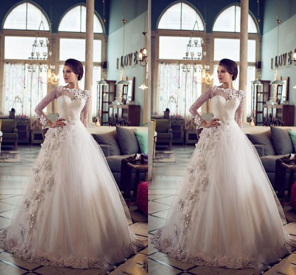 2015 vintage wedding dresses with long sleeves sheer high neck puffy a-line floor length lace wedding dress with appliques plus size modest, White
2015 vintage wedding dresses with long sleeves sheer high neck puffy a-line floor length lace wedding dress with appliques plus size modest, White