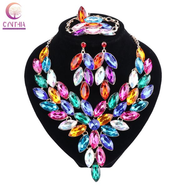 fashion multicolor crystal rhinestones necklace earrings bracelet ring for women wedding charm bridal jewelry sets 5 colors, Black
fashion multicolor crystal rhinestones necklace earrings bracelet ring for women wedding charm bridal jewelry sets 5 colors, Black