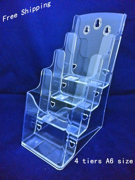 Clear A6 Four Tiers Pamphlet Brochure Literature Plastic Display Holder Stand To Insert Leaflet On Desk2pcs Ing