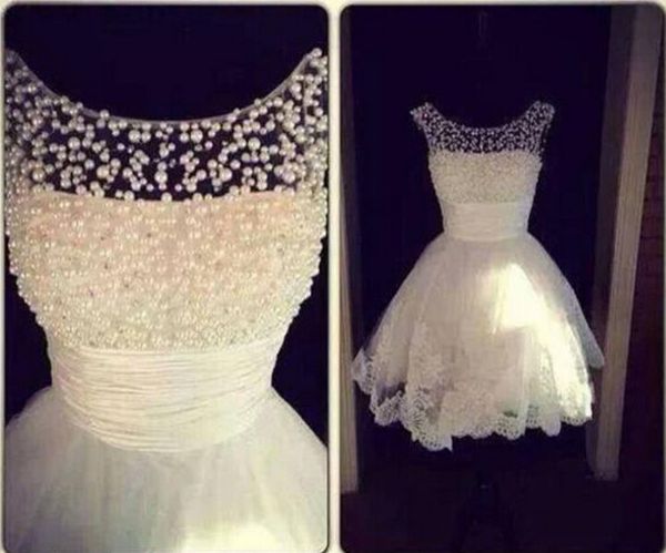 

Pretty girl heer crew neck white bride maid dre e a line ball gown hort bridal gown with pearl applique party maid of honor dre