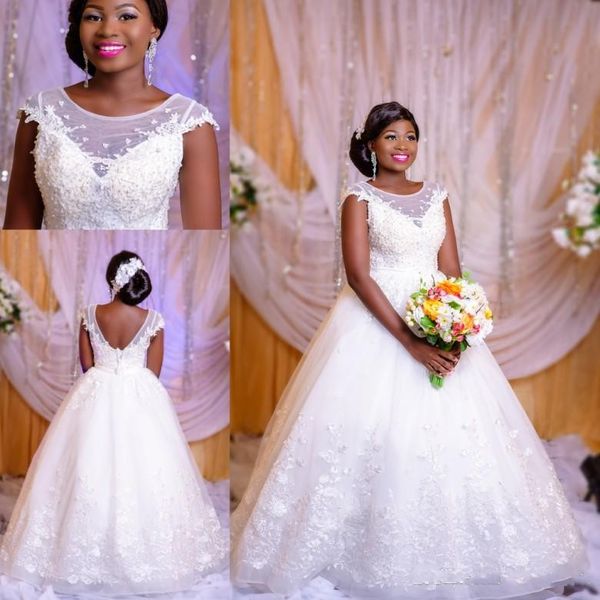 2018 wedding dresses african jewel neck illusion lace applique beads cap sleeves v back floor length tulle plus size formal bridal gowns, White
2018 wedding dresses african jewel neck illusion lace applique beads cap sleeves v back floor length tulle plus size formal bridal gowns, White