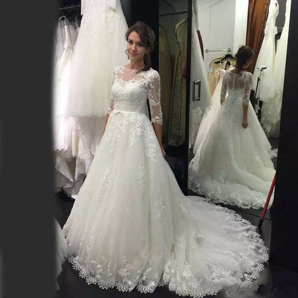 milla nova vintage lave wedding dresses 2020 with 3/4 long sleeves appliques court train wedding bridal gowns, White
milla nova vintage lave wedding dresses 2020 with 3/4 long sleeves appliques court train wedding bridal gowns, White