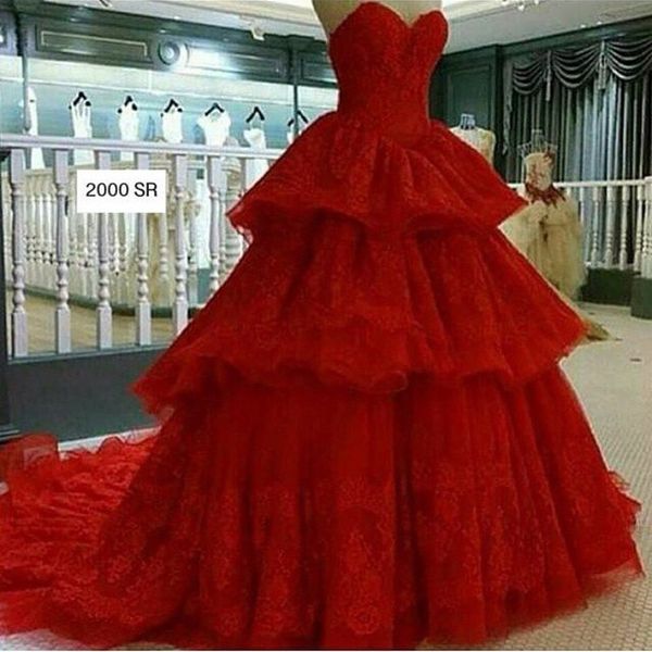 vestidos de novia red lace applique sweetheart ball gown wedding dresses tiered ruffle organza court train vintage bridal gown prom dress, White
vestidos de novia red lace applique sweetheart ball gown wedding dresses tiered ruffle organza court train vintage bridal gown prom dress, White