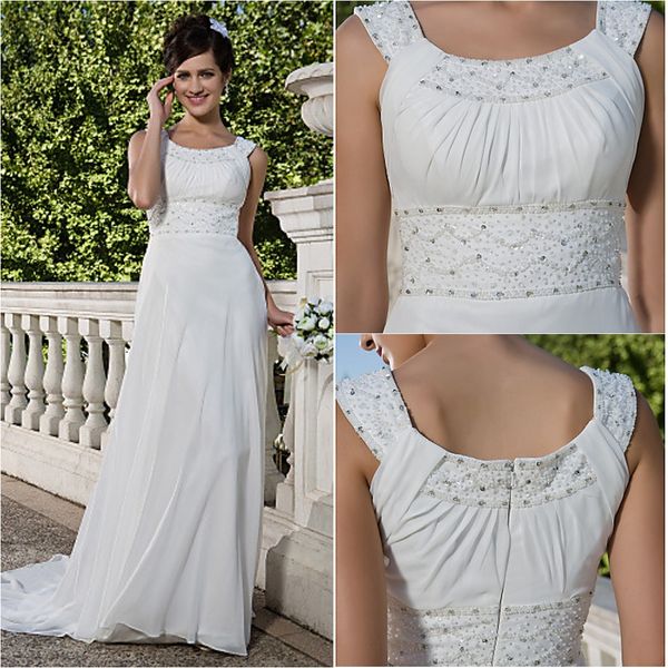 2016 new fashion popular elegant ivory court train scoop beading chiffon sheath classic wedding dresses 275, White
2016 new fashion popular elegant ivory court train scoop beading chiffon sheath classic wedding dresses 275, White