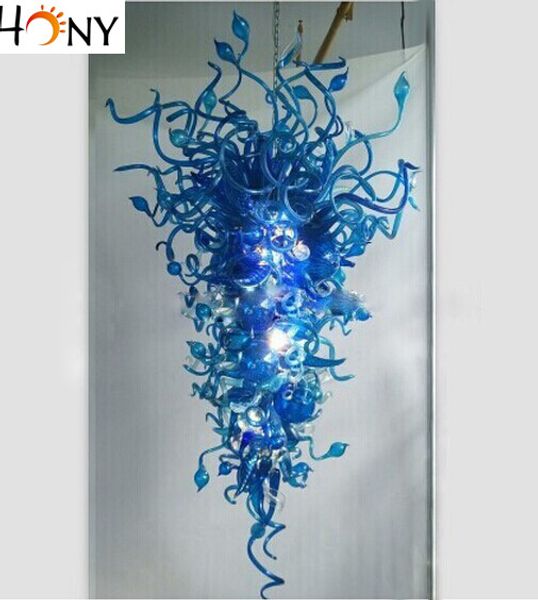 modern blue hand blown glass large l chandelier