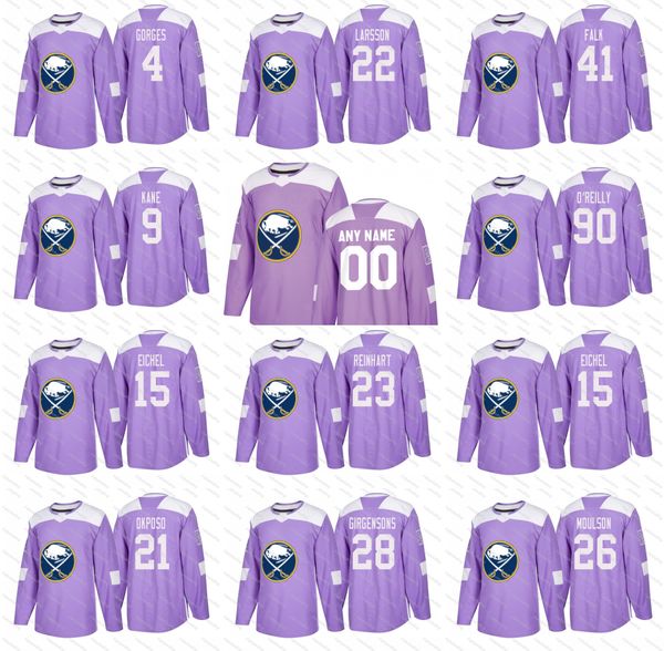 2018 Purple Fights Cancer Buffalo Sabres 15 Jack Eichel O'Reilly Falk Girgensons Moulson Reinhart Larsson Okposo Kane Gorges Hockey Jerseys