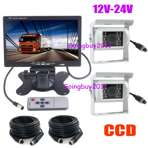 12v-24v 7" lcd monitor bus trailer car rear view kit + 2x white ccd reverse backup camera 4pin with 10m video cable 10pcs/lot
12v-24v 7" lcd monitor bus trailer car rear view kit + 2x white ccd reverse backup camera 4pin with 10m video cable 10pcs/lot