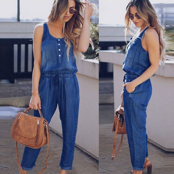 newly women lady denim jumpsuit rompers loose sleeveless elastic waist for summer beach do99, Black;white
newly women lady denim jumpsuit rompers loose sleeveless elastic waist for summer beach do99, Black;white
