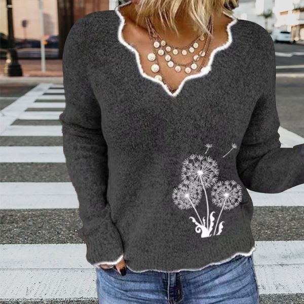 women dandelion pattern long sleeve knitted sweater casual irregular collar pullovers women winter and autumn plus size, White;black
women dandelion pattern long sleeve knitted sweater casual irregular collar pullovers women winter and autumn plus size, White;black