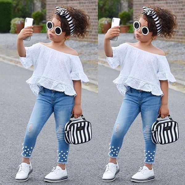 children's short sleeves plain embroidery lace shirt jeans trousers two-piece suit white kids clothes girls summer girl set
children's short sleeves plain embroidery lace shirt jeans trousers two-piece suit white kids clothes girls summer girl set