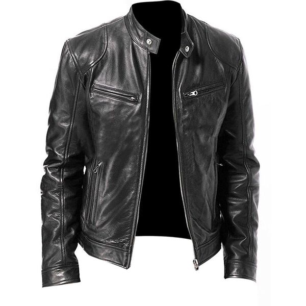 men jacket autumn new standing collar slim fit zipper warm leather coat classic coat motorcycle, Black;brown
men jacket autumn new standing collar slim fit zipper warm leather coat classic coat motorcycle, Black;brown