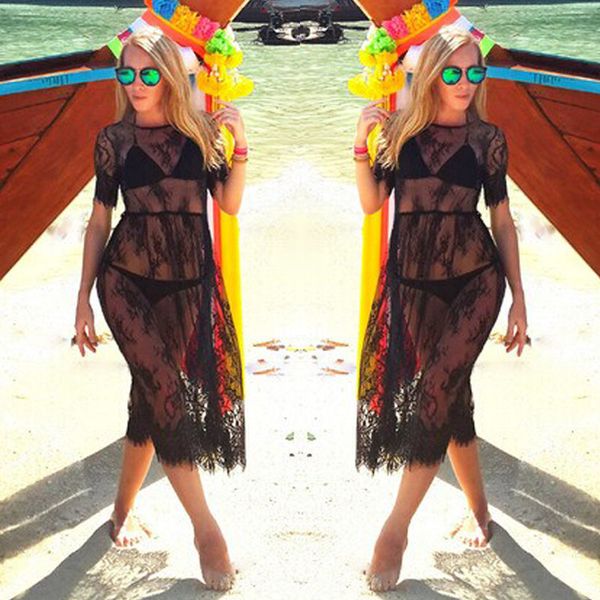 2018 black lace women beach dress bikini cover up mesh short sleeve swimwear beachwear swimsuit summer holiday, Blue;gray 
2018 black lace women beach dress bikini cover up mesh short sleeve swimwear beachwear swimsuit summer holiday, Blue;gray