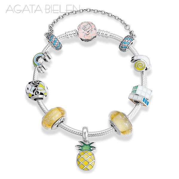 925 sterling silver yellow series summer tropical pineapple fruit fine pendant finished bracelet fashion charm bracelet jewelry, Black
925 sterling silver yellow series summer tropical pineapple fruit fine pendant finished bracelet fashion charm bracelet jewelry, Black