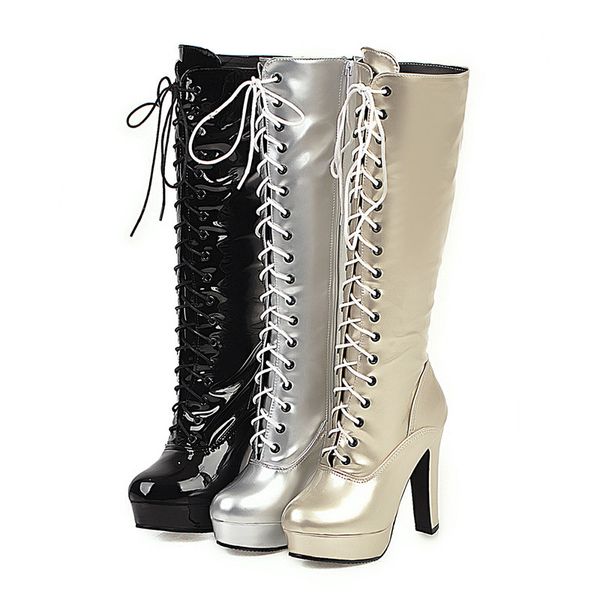 34-42 knee high boots heel 12 cm gold silver mid calf boots women winter women, Black
34-42 knee high boots heel 12 cm gold silver mid calf boots women winter women, Black