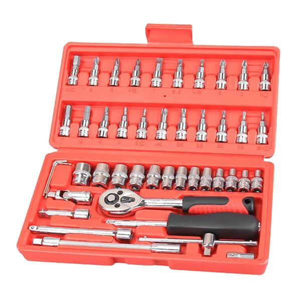 46 piece professional auto repair tool set combination package socket set w/ 1/4 inch ratchet wrench tools for car motorcycle repair
46 piece professional auto repair tool set combination package socket set w/ 1/4 inch ratchet wrench tools for car motorcycle repair