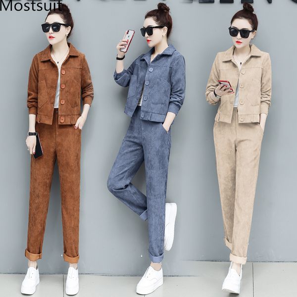 corduroy casual two piece sets women long sleeve coat and pants sets suits spring autumn elegant ladies women's femininas, White
corduroy casual two piece sets women long sleeve coat and pants sets suits spring autumn elegant ladies women's femininas, White
