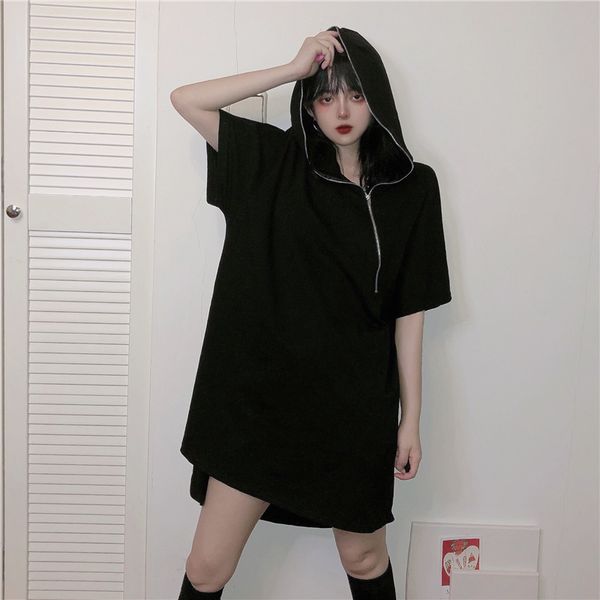 korean irregular zip hooded dress hiphop short sleeve black dress women summer loose straight thin female
korean irregular zip hooded dress hiphop short sleeve black dress women summer loose straight thin female