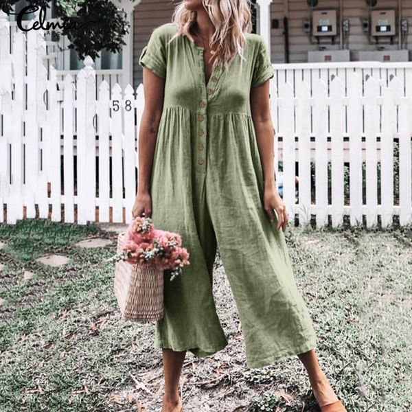 celmia 2020 summer women jumpsuits vintage bib overalls short sleeve solid loose buttons rompers wide leg trouser plus size 5xl, Black;white
celmia 2020 summer women jumpsuits vintage bib overalls short sleeve solid loose buttons rompers wide leg trouser plus size 5xl, Black;white