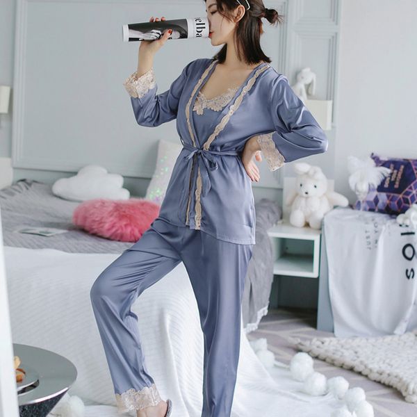 silk lace crochet patchwork women's pajama sets three piece strappy and long trousers nightie 2019 spring woman bathrobe, Black;red
silk lace crochet patchwork women's pajama sets three piece strappy and long trousers nightie 2019 spring woman bathrobe, Black;red