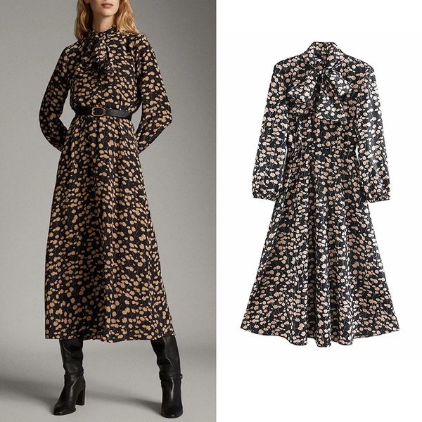 2019 za women dress elegant floral print mid calf stylish dress long sleeve bow tie a-line dresses female vintage slim vestidos, Black;gray
2019 za women dress elegant floral print mid calf stylish dress long sleeve bow tie a-line dresses female vintage slim vestidos, Black;gray