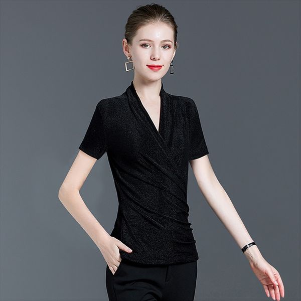 black short-sleeved t-shirt women's summer tide slim 2020 versatile t-shirt bright silk cross v-collar top, White
black short-sleeved t-shirt women's summer tide slim 2020 versatile t-shirt bright silk cross v-collar top, White
