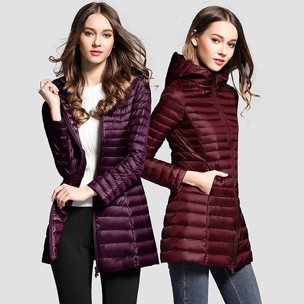 2019 winter new women's light down jacket solid color female long section large size hooded slim ladies coat, Black
2019 winter new women's light down jacket solid color female long section large size hooded slim ladies coat, Black
