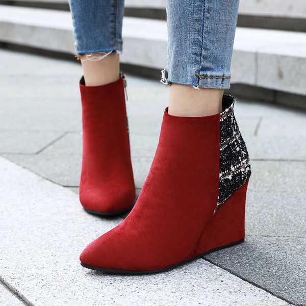 sarairis 2020 plus size 43 wedges high heels shoes woman boots female shoes pointed toe ankle boots women booties, Black
sarairis 2020 plus size 43 wedges high heels shoes woman boots female shoes pointed toe ankle boots women booties, Black