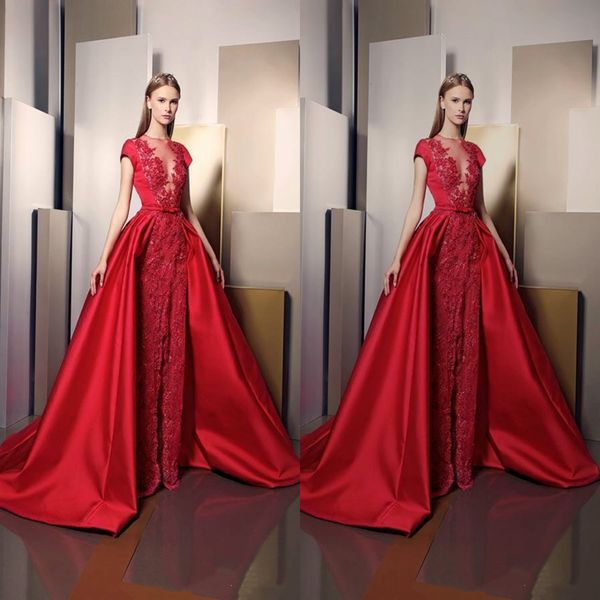 ziad nakad 2019 prom dresses split detachable train lace appliques evening gowns sheer illusion plunging neckline cap sleeves party dress, Black
ziad nakad 2019 prom dresses split detachable train lace appliques evening gowns sheer illusion plunging neckline cap sleeves party dress, Black