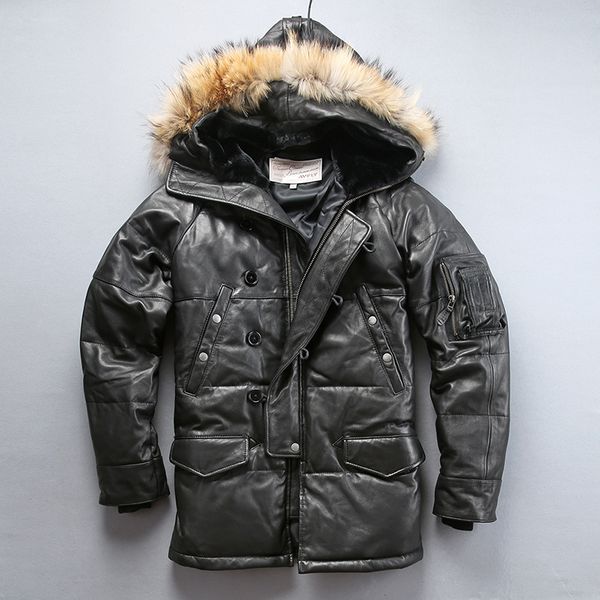 2019 russia winter genuine leather jacket men fur hooded leather down coat men's medium american down jacket, Black
2019 russia winter genuine leather jacket men fur hooded leather down coat men's medium american down jacket, Black