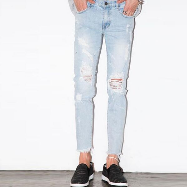 men destroyed broken light blue jeans ankle length mens garment washed denim pants bleached ripped jeans korean fashion
men destroyed broken light blue jeans ankle length mens garment washed denim pants bleached ripped jeans korean fashion
