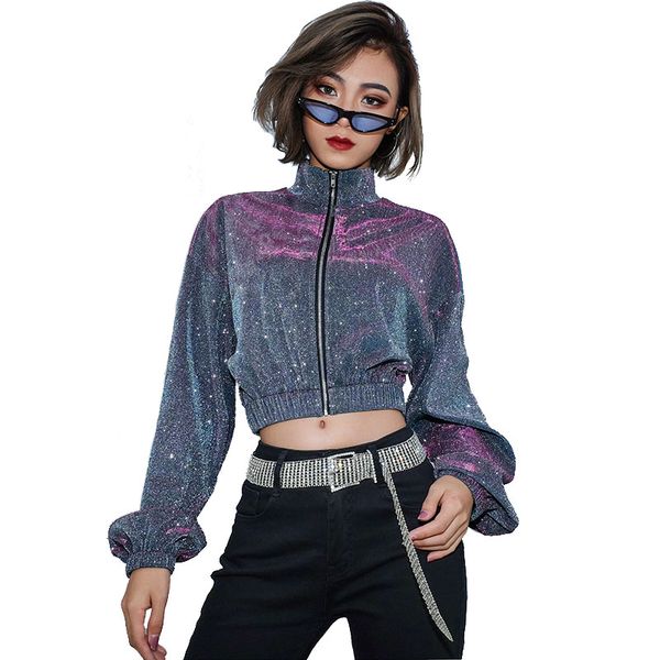women's europe america hip hop street dance cool bright silk short coat loose high waist zipper stand collar jacket tide ml114, Black;brown
women's europe america hip hop street dance cool bright silk short coat loose high waist zipper stand collar jacket tide ml114, Black;brown