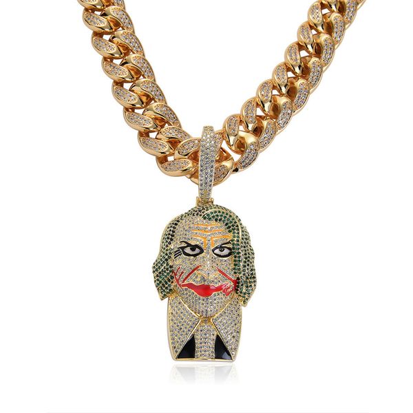 18k gold clown joker pendant necklace iced out micro paved cubic zircon men bling hip hop jewelry, Silver
18k gold clown joker pendant necklace iced out micro paved cubic zircon men bling hip hop jewelry, Silver