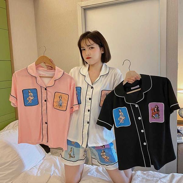 summer sleepwear set ladies casual pajamas 2pcs short sleeve shorts fashion pyjamas turn-down collar homewear loungewear s022, Black;red
summer sleepwear set ladies casual pajamas 2pcs short sleeve shorts fashion pyjamas turn-down collar homewear loungewear s022, Black;red