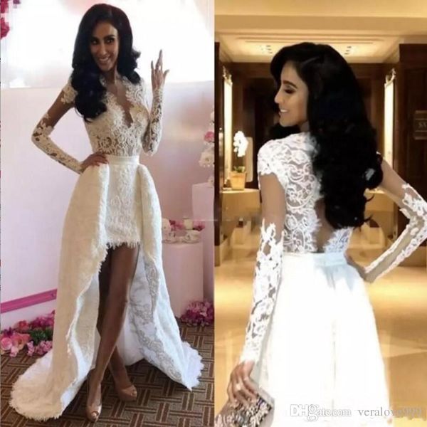 vintage a line long sleeves wedding dresses sheer neckline high low lace bridal gowns hollow back saudi arabic wedding dress custom, White
vintage a line long sleeves wedding dresses sheer neckline high low lace bridal gowns hollow back saudi arabic wedding dress custom, White